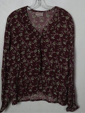 Putumayo Burgundy Floral V-Neck Tie-Front Blouse